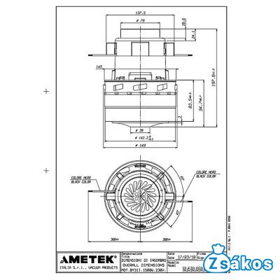 Ametek 060800004 porszívó motor PROFI EUROPE 45 / PROFI EUROPE 7.30 / 3 TURBINÁS 1700W foto