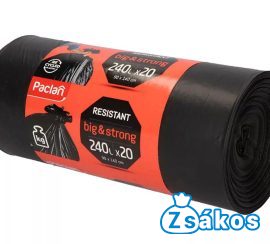 PACLAN BIG&STRONG FEKETE SZEMETESZSÁK 240L (20DB/TEKERCS) 90CMX140CM 40MY