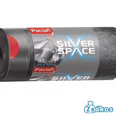 PACLAN SILVER SPACE ZÁRÓSZALAGOS SZEMETESZSÁK 35L (15DB/TEKERCS) 53CMX60CM 28MY (RUGALMAS, 2 RÉTEGŰ, SZAKADÁSÁLLÓ.) foto