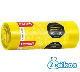 PACLAN SZELEKTÍV MŰANYAG GYŰJTŐ SZEMETESZSÁK 60L (20DB/TEKERCS) 60CMX72CM 11MY