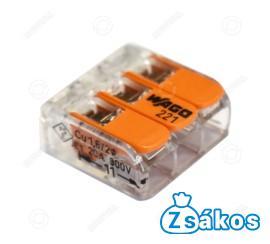 WAGO VEZETÉK ÖSSZEKÖTŐ SODROTT 3-AS (átlátszó 0,2-4mm2, 32A) (50db/doboz) fotó